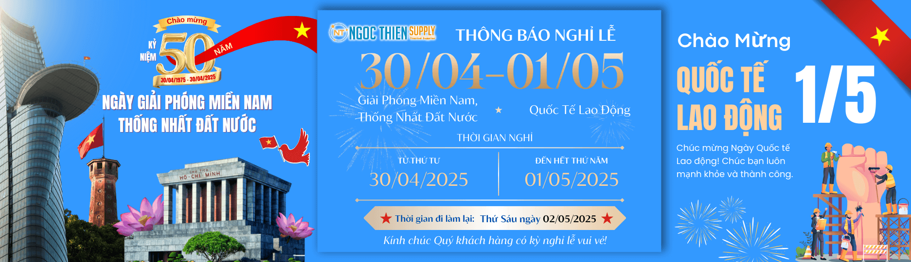 Ngọc Thiên Thông Báo Lịch Nghỉ Lễ 30/4 & 1/5/2025